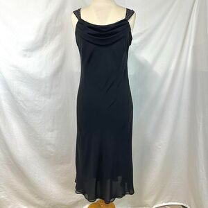 DRESSBARN 2000s Y2K Black Beaded Cowl Neck Cocktail Party Dress Women 8 Goth 90s